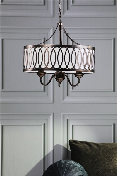 (image for) Laura Ashley Allerford 3 Light Pendant Satin Bronze and Taupe